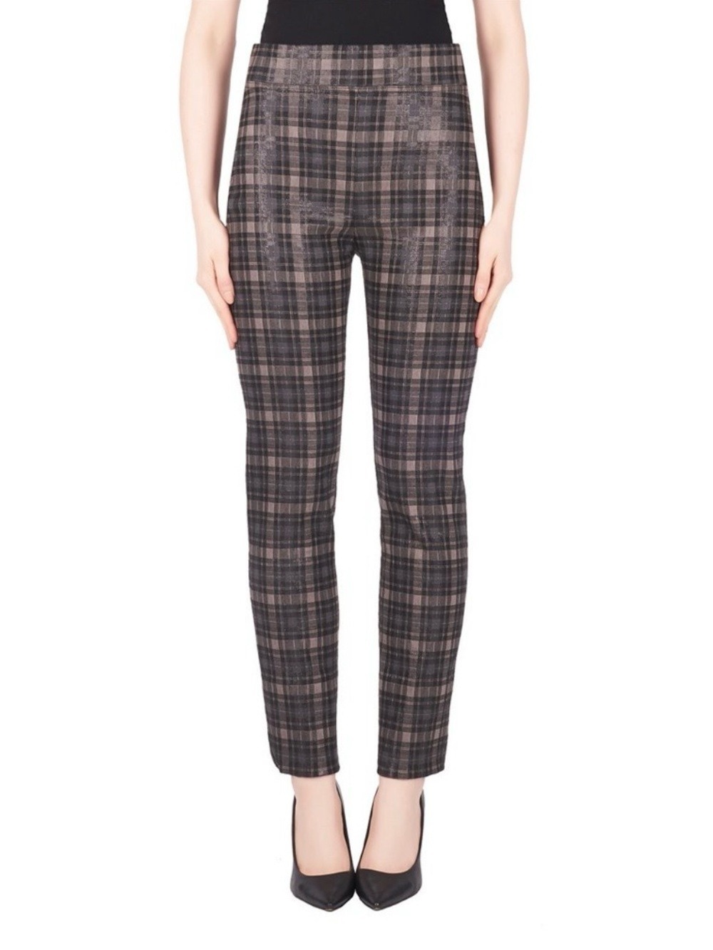 Plaid Slim Ankle Pants - Black/Gray